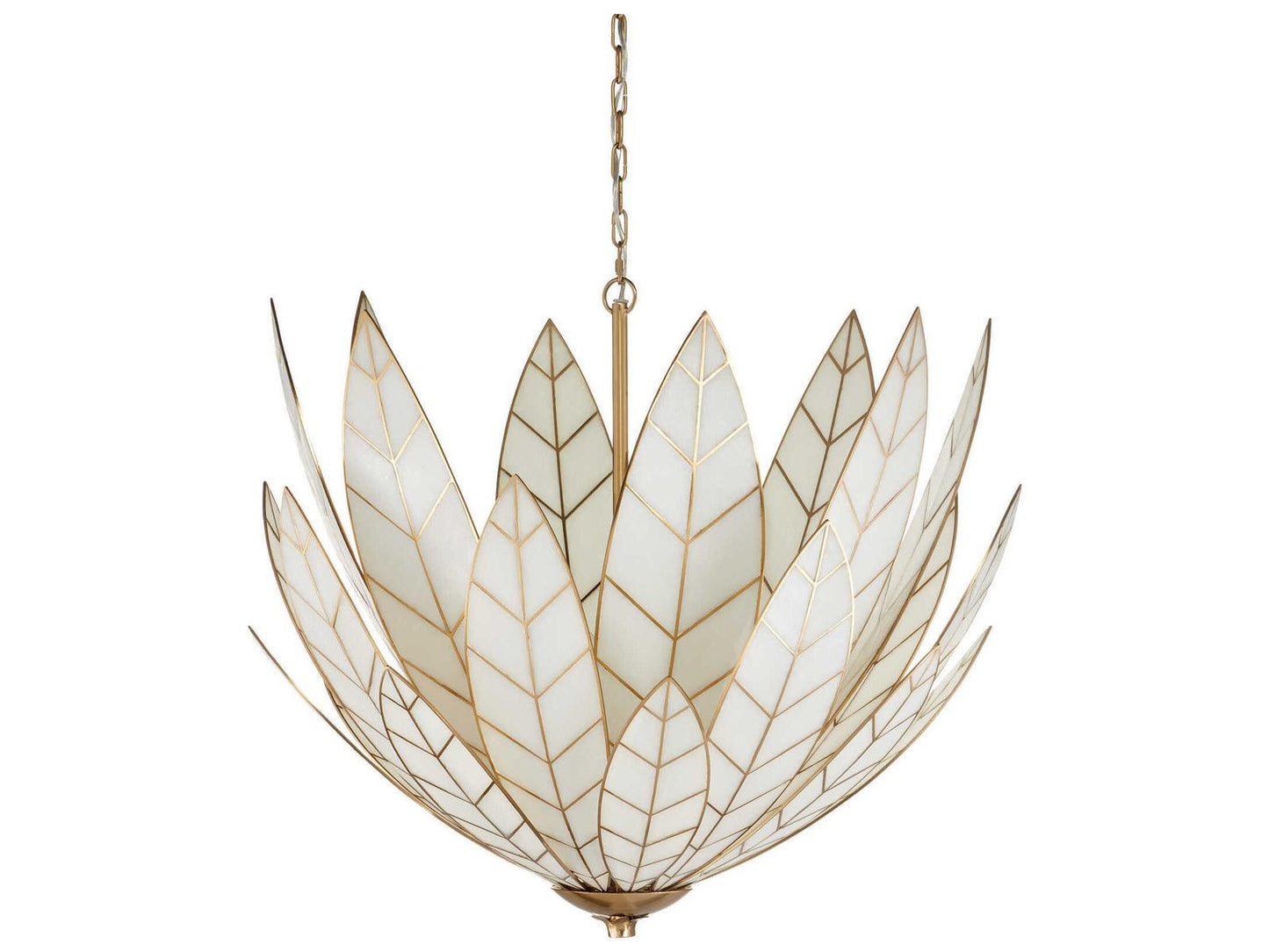 Currey & Company Currey and Company 3-Light Lamina Chandelier in Antique Brass and Off-White