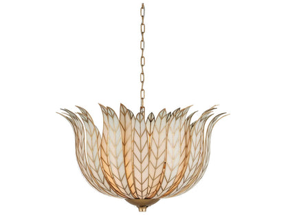 Currey & Company Currey and Company 3-Light Lamina Bowl Chandelier in Antique Brass and Off-White