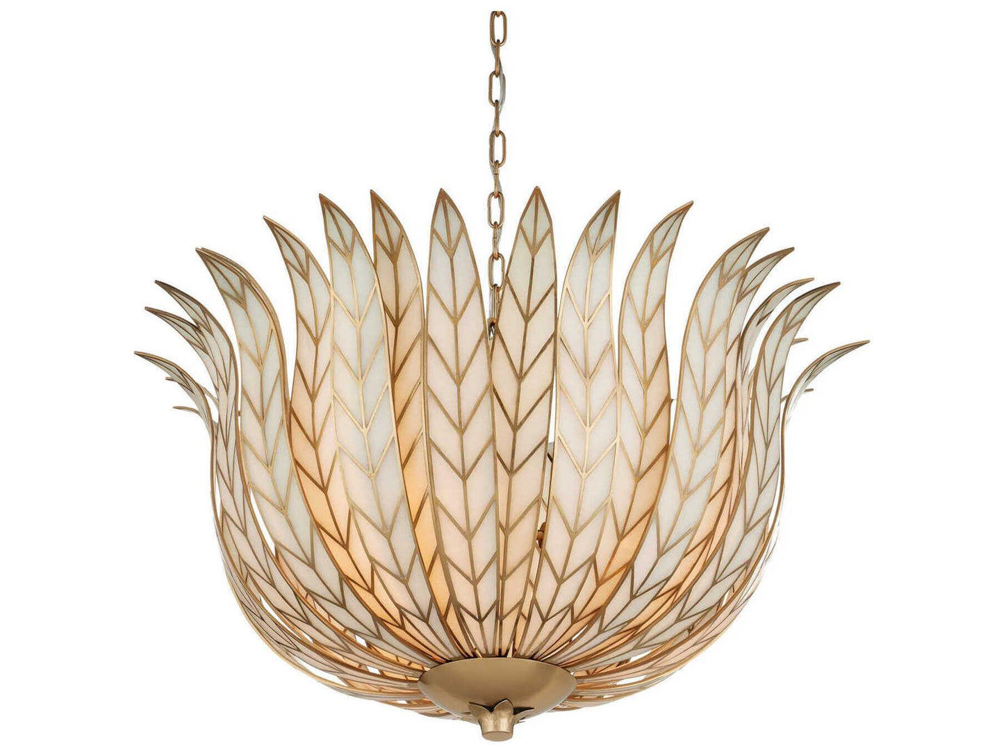 Currey & Company Currey and Company 3-Light Lamina Bowl Chandelier in Antique Brass and Off-White