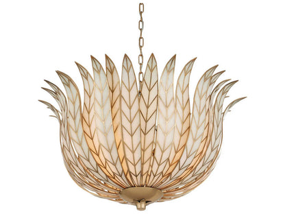 Currey & Company Currey and Company 3-Light Lamina Bowl Chandelier in Antique Brass and Off-White