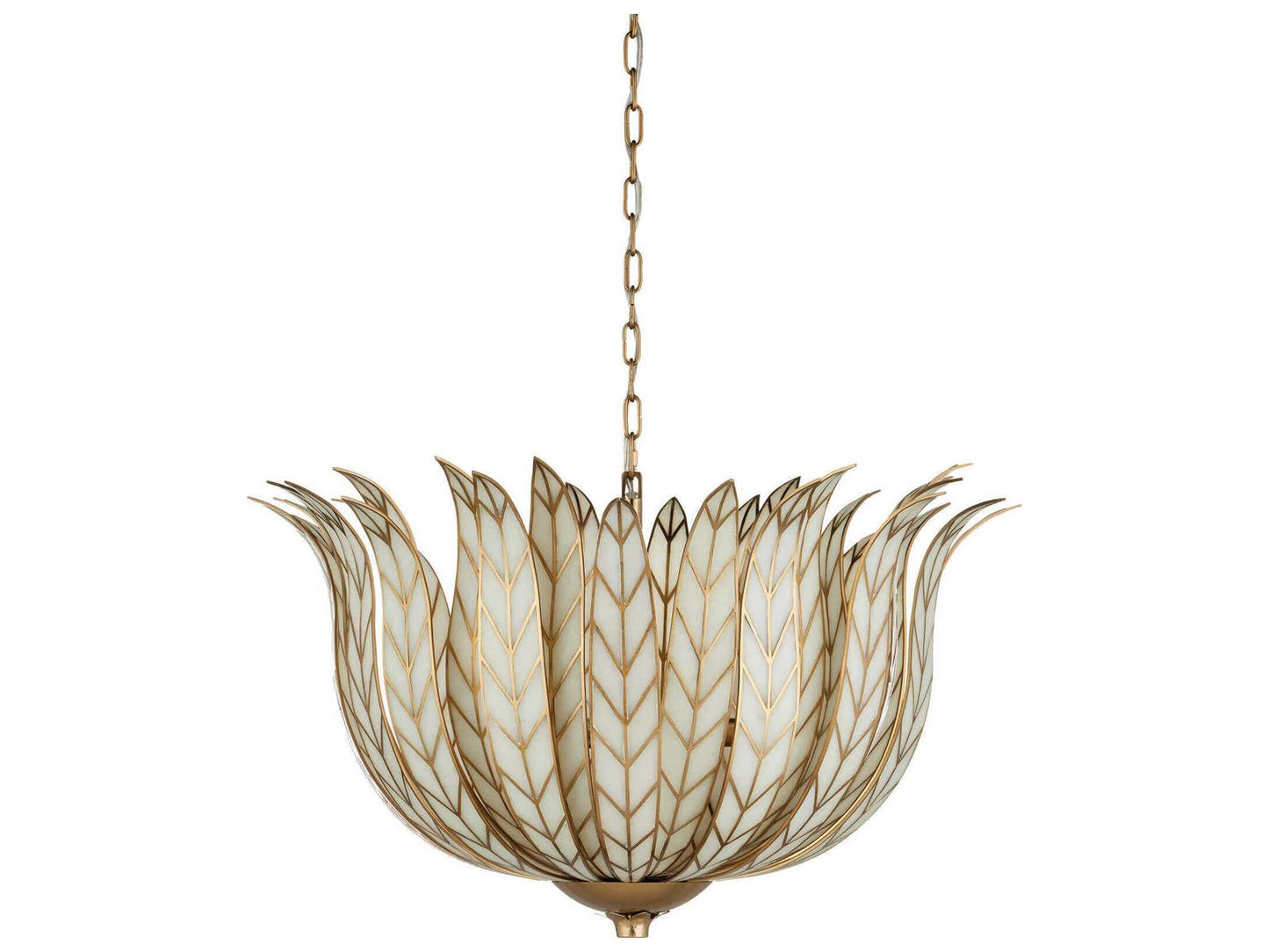 Currey & Company Currey and Company 3-Light Lamina Bowl Chandelier in Antique Brass and Off-White