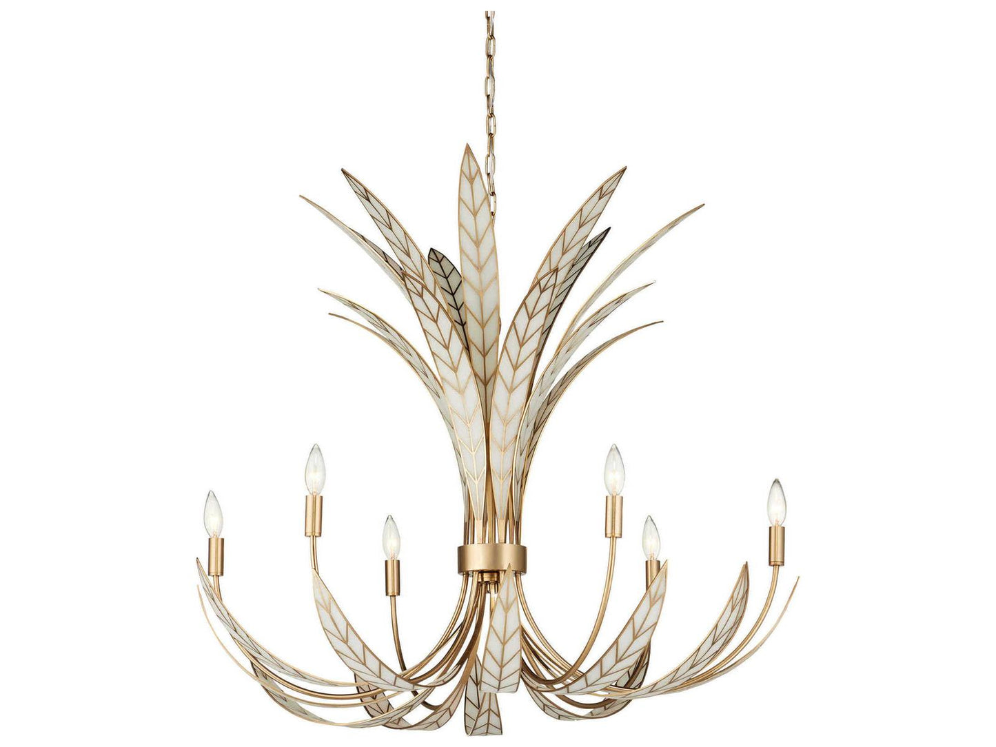 Currey & Company Currey and Company 6-Light Foliatura Chandelier in Antique Brass and Off-White