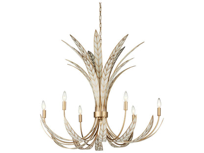Currey & Company Currey and Company 6-Light Foliatura Chandelier in Antique Brass and Off-White