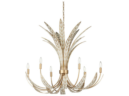 Currey & Company Currey and Company 6-Light Foliatura Chandelier in Antique Brass and Off-White