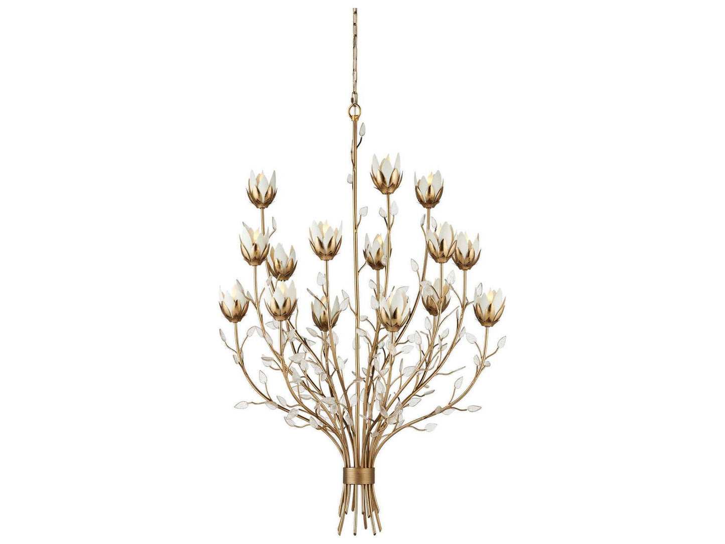 Currey & Company Currey and Company 15-Light Star Magnolia Large Chandelier in Antique Brass and White