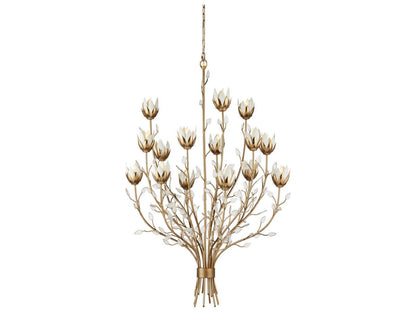 Currey & Company Currey and Company 15-Light Star Magnolia Large Chandelier in Antique Brass and White