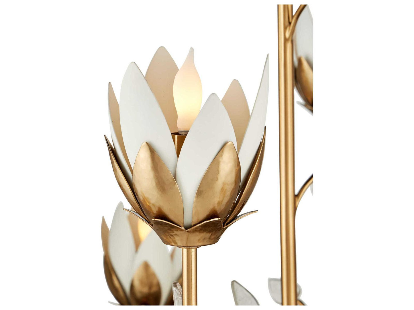 Currey & Company Currey and Company 15-Light Star Magnolia Large Chandelier in Antique Brass and White