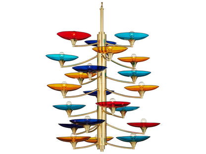 Currey & Company Currey and Company 21-Light Veneto Chandelier in Blue Yellow Red and Polished Brass