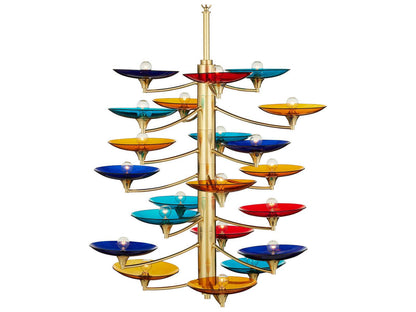 Currey & Company Currey and Company 21-Light Veneto Chandelier in Blue Yellow Red and Polished Brass