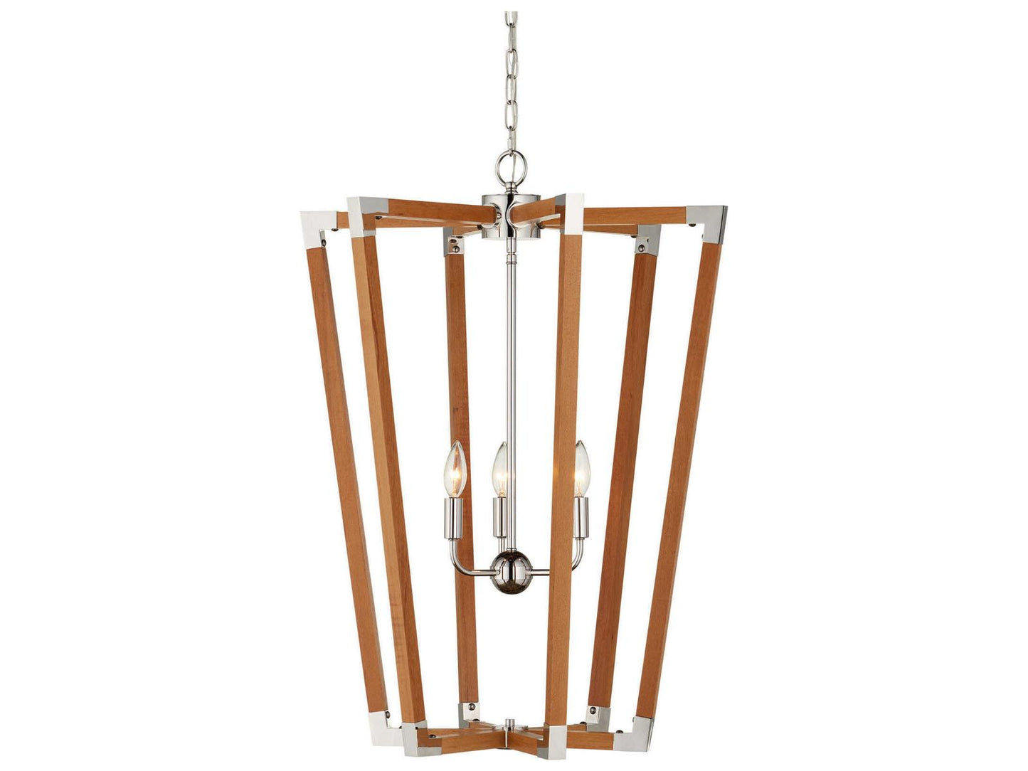 Currey & Company Currey and Company Boyd 3-Light Chandelier in Natural Teak and Polished Nickel