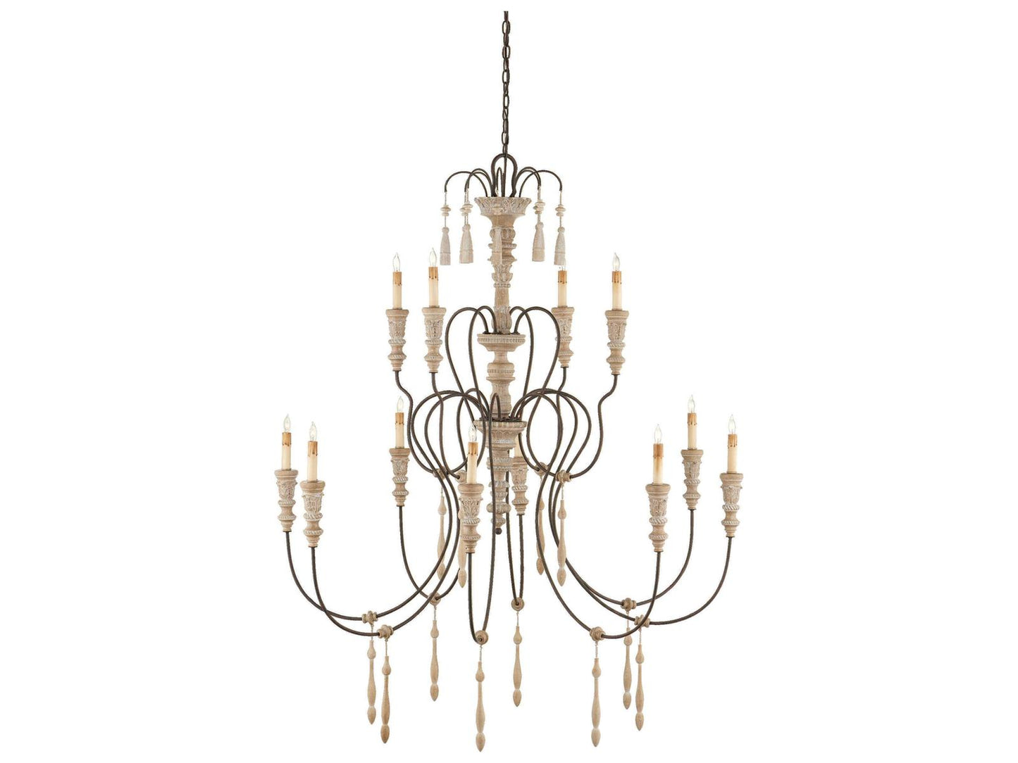 Currey & Company Currey and Company 12-Light Hannah Chandelier in Stockholm White and Rust