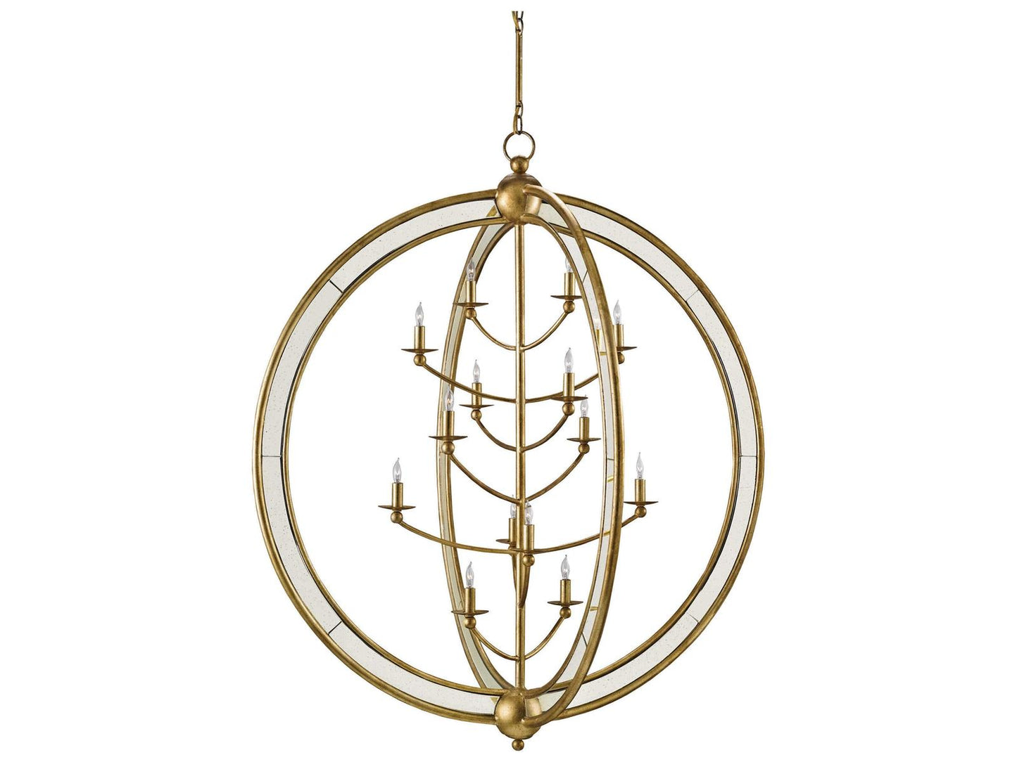 Currey & Company Currey and Company 14-Light Aphrodite Orb Chandelier in Gold Granello and Antique Mirror