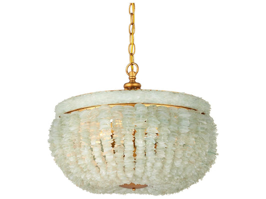 Luxecor Vistas 3-Light Contemporary Gold Leaf seaglass Bowl Chandelier