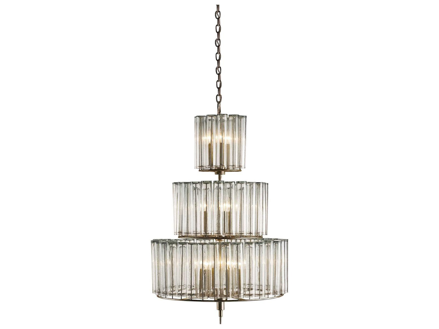 Currey & Company Currey and Company Bevilacqua Medium 12-Light Chandelier in Silver Leaf with Recycled Glass