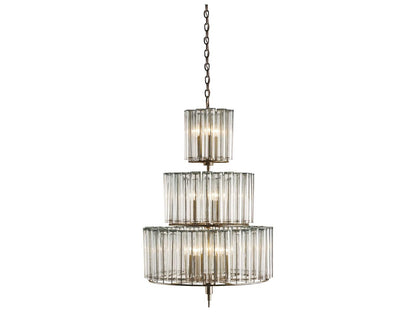 Currey & Company Currey and Company Bevilacqua Medium 12-Light Chandelier in Silver Leaf with Recycled Glass