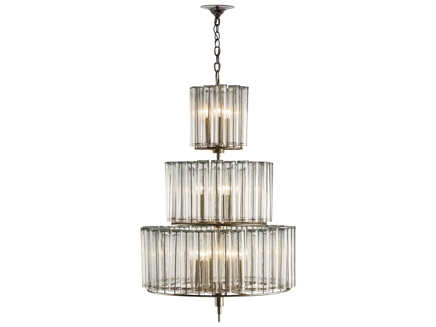 Currey & Company Currey and Company Bevilacqua Medium 12-Light Chandelier in Silver Leaf with Recycled Glass