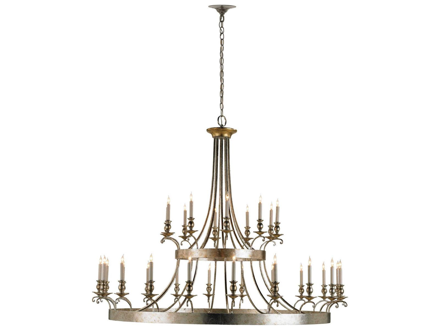 Currey & Company Currey and Company Lodestar 30-Light Chandelier in Granello Silver and Antique Gold Leaf