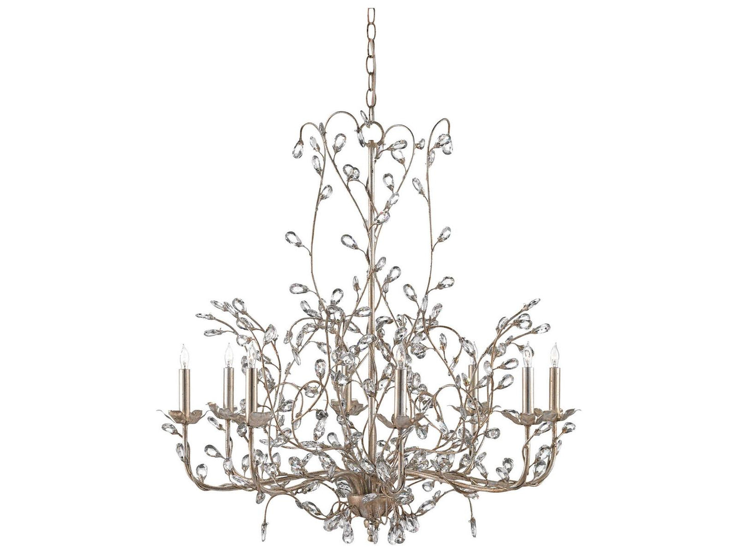Currey & Company Currey and Company 8-Light Crystal Bud Chandelier in Silver Granello