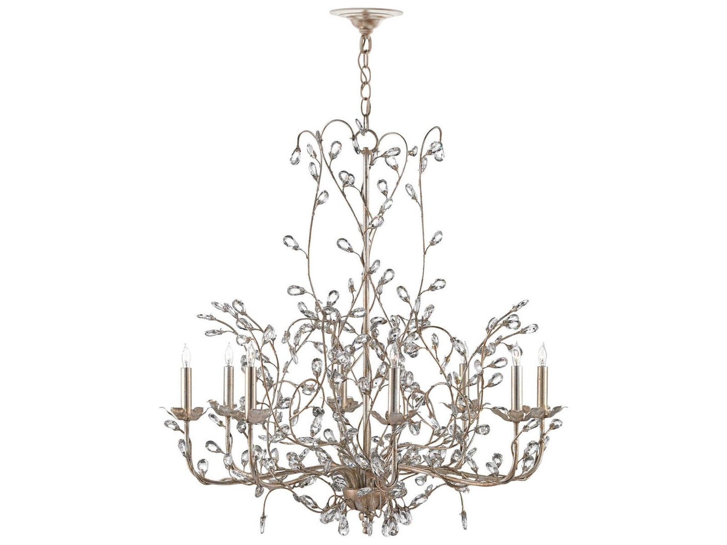 Currey & Company Currey and Company 8-Light Crystal Bud Chandelier in Silver Granello