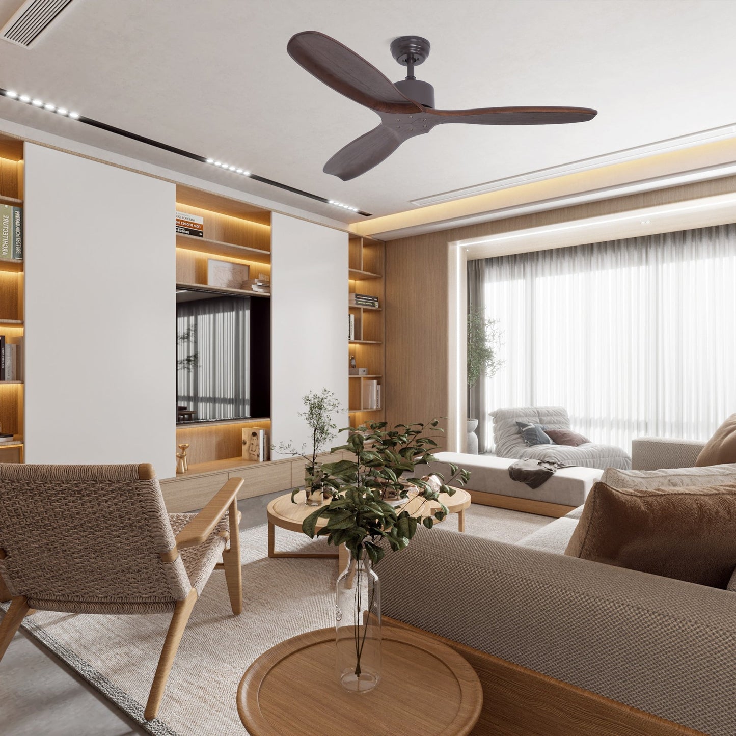 Caesar Kissel 52’’ Ceiling Fan ∅ 52″ x H 11.8″ / Walnut Wood Grain Ceiling fan light
