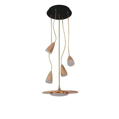 Calder Blossom Chandelier 5 Heads: ∅ 15’’ x W 39.4’’ / Wood Color / Warm Light Chandelier
