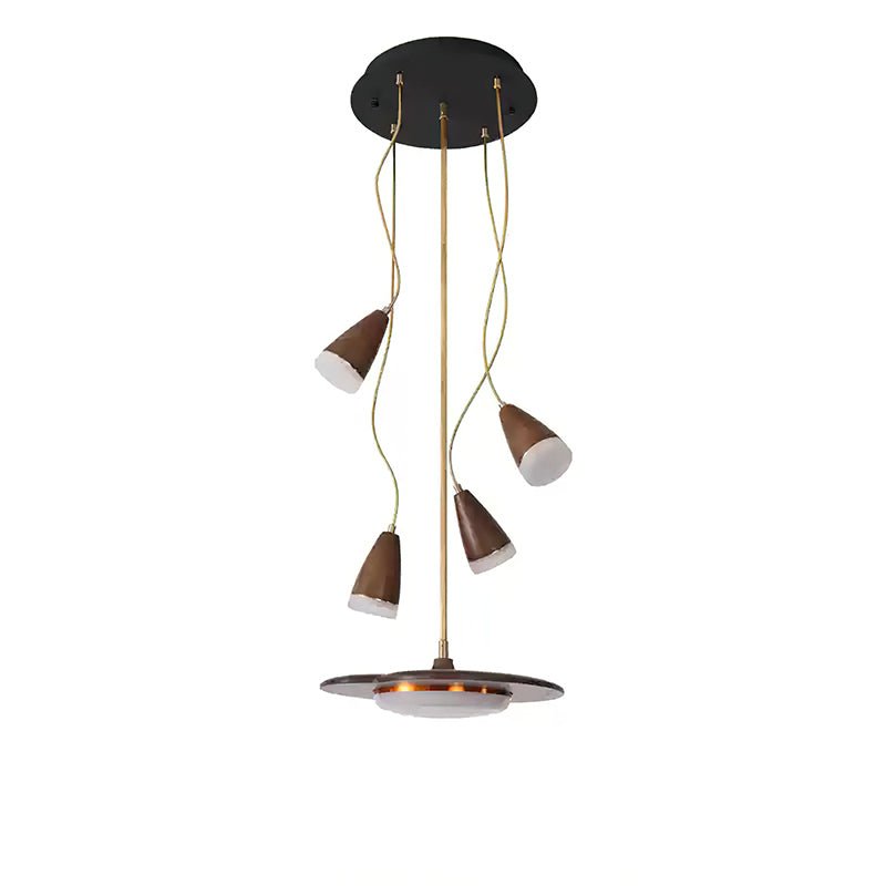 Calder Blossom Chandelier 5 Heads: ∅ 15’’ x W 39.4’’ / Walnut Color / Warm Light Chandelier
