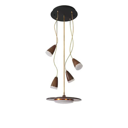 Calder Blossom Chandelier 5 Heads: ∅ 15’’ x W 39.4’’ / Walnut Color / Warm Light Chandelier