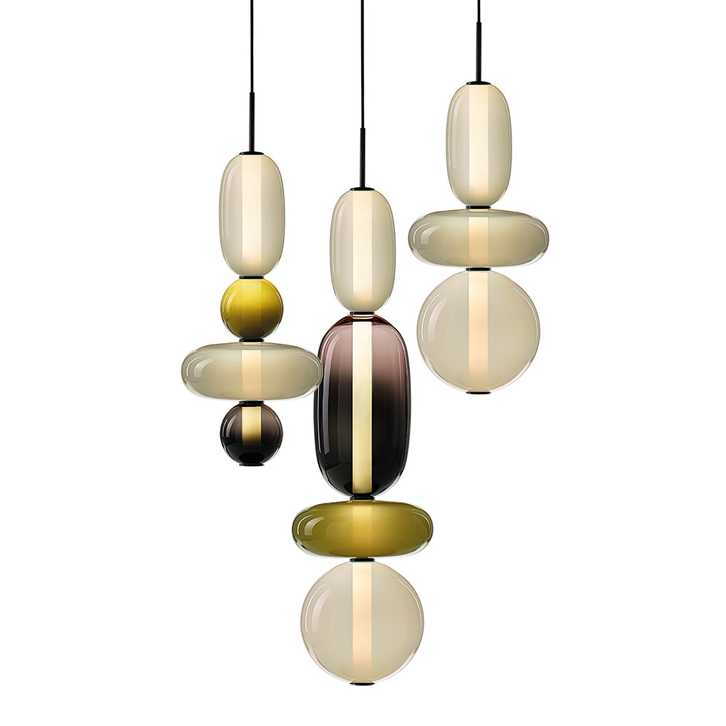 Candied Glass Combo Pendant Light Round canopy 3 heads ∅ 11.8″ x H 59″ / Warm Light Pendant light