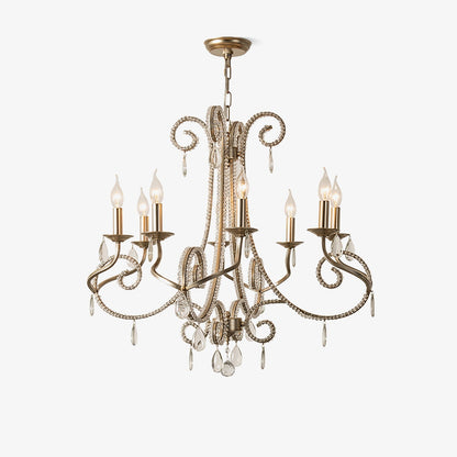 Candle Crystal Chandelier 8 Heads ∅ 35.4″ x H 29.5″ / Gold & Clear Chandelier