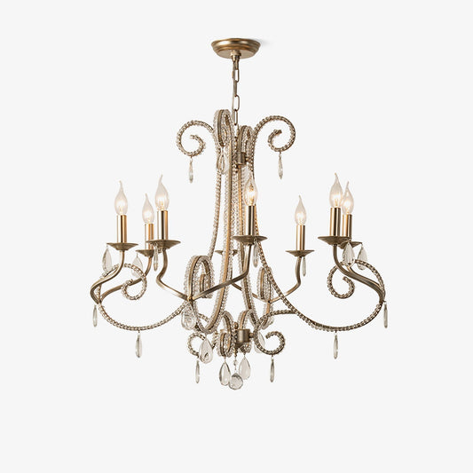 Candle Crystal Chandelier 8 Heads ∅ 35.4″ x H 29.5″ / Gold & Clear Chandelier
