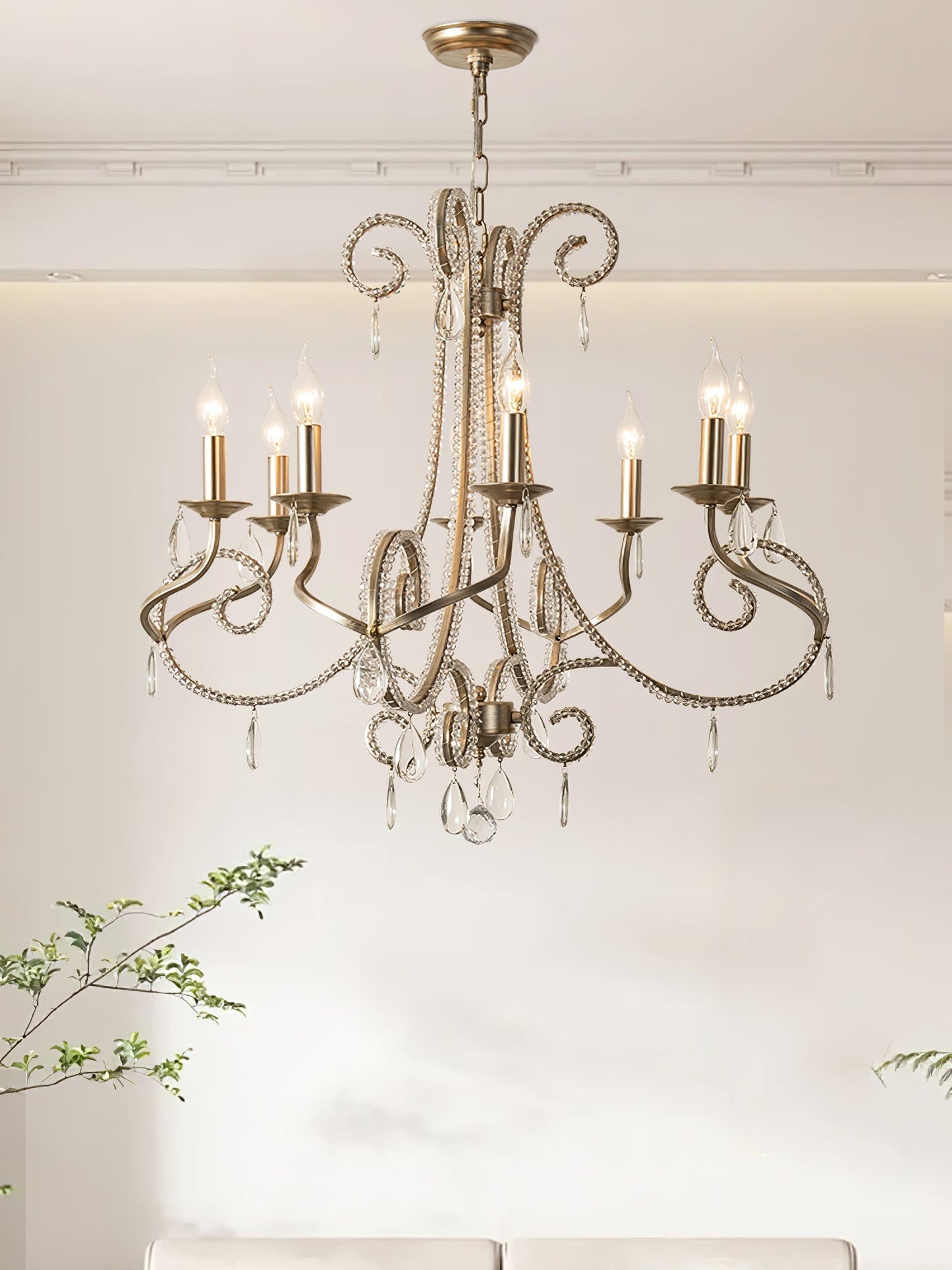 Candle Crystal Chandelier 8 Heads ∅ 35.4″ x H 29.5″ / Gold & Clear Chandelier