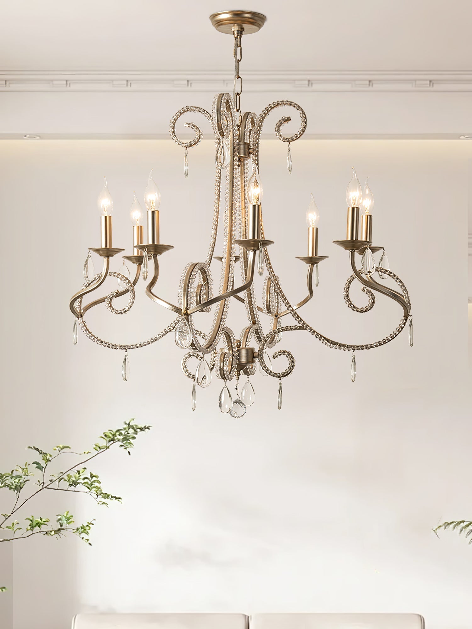 Candle Crystal Chandelier 8 Heads ∅ 35.4″ x H 29.5″ / Gold & Clear Chandelier