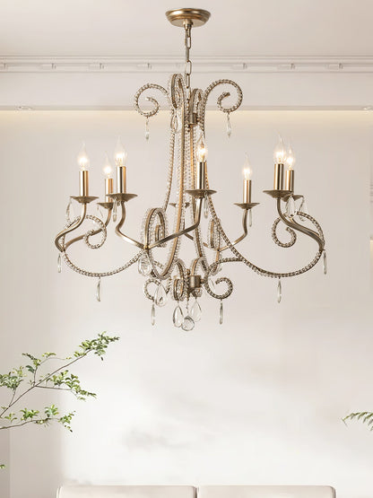 Candle Crystal Chandelier 8 Heads ∅ 35.4″ x H 29.5″ / Gold & Clear Chandelier