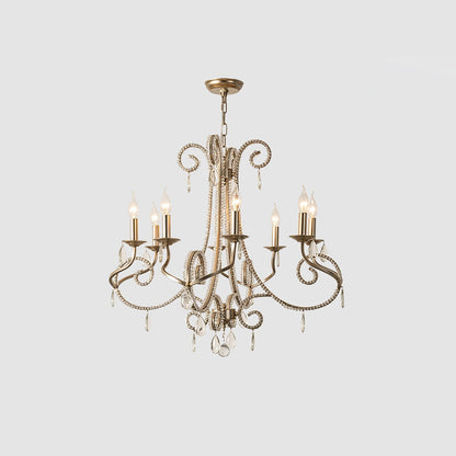 Candle Crystal Chandelier 8 Heads ∅ 35.4″ x H 29.5″ / Gold & Clear Chandelier