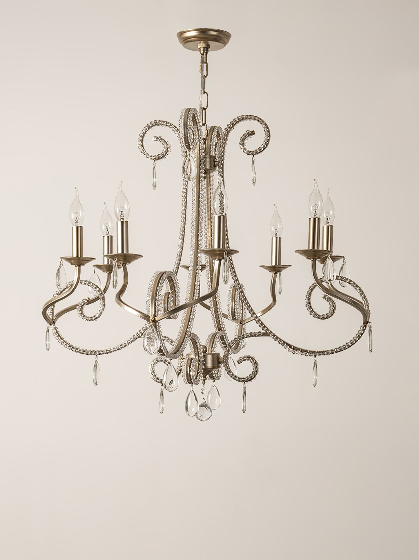 Candle Crystal Chandelier 8 Heads ∅ 35.4″ x H 29.5″ / Gold & Clear Chandelier