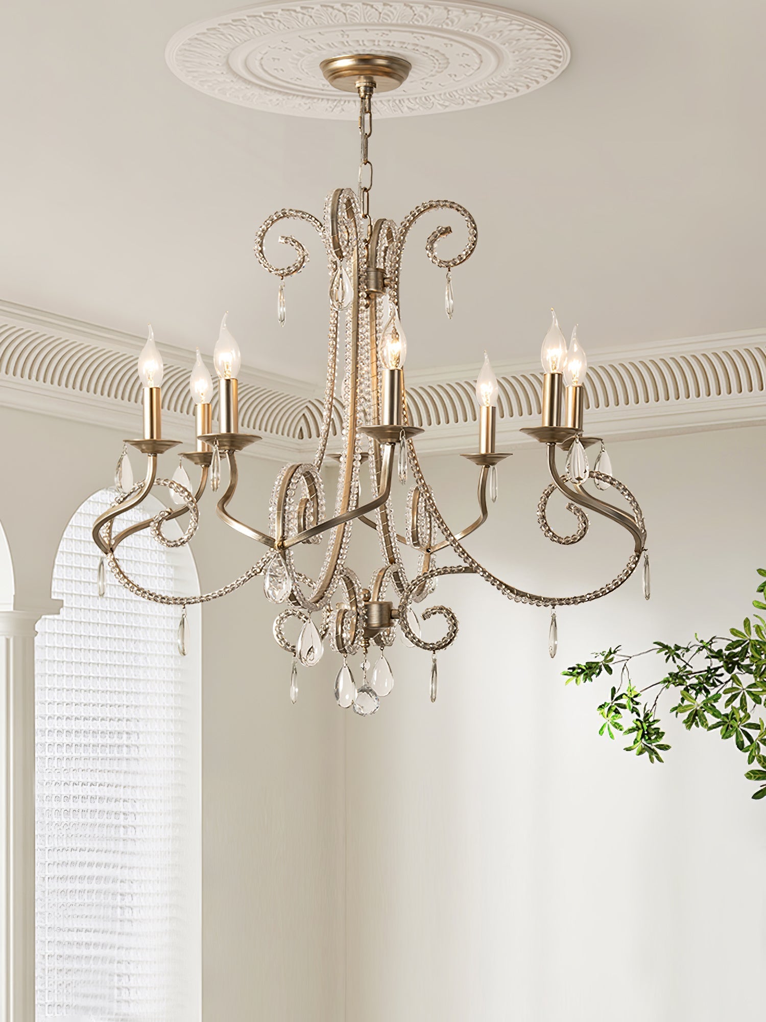 Candle Crystal Chandelier 8 Heads ∅ 35.4″ x H 29.5″ / Gold & Clear Chandelier