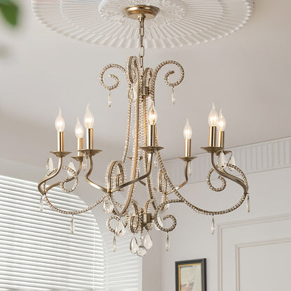 Candle Crystal Chandelier 8 Heads ∅ 35.4″ x H 29.5″ / Gold & Clear Chandelier