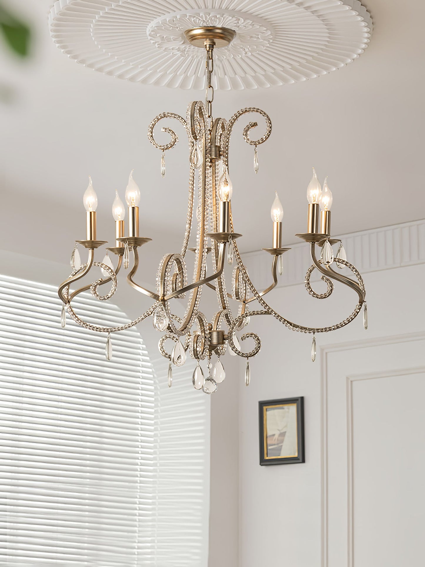 Candle Crystal Chandelier 8 Heads ∅ 35.4″ x H 29.5″ / Gold & Clear Chandelier