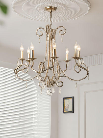 Candle Crystal Chandelier 8 Heads ∅ 35.4″ x H 29.5″ / Gold & Clear Chandelier