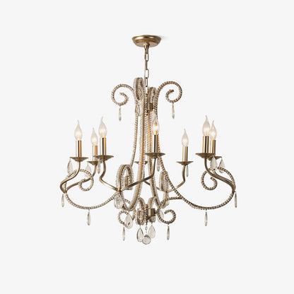 Candle Crystal Chandelier 8 Heads ∅ 35.4″ x H 29.5″ / Gold & Clear Chandelier