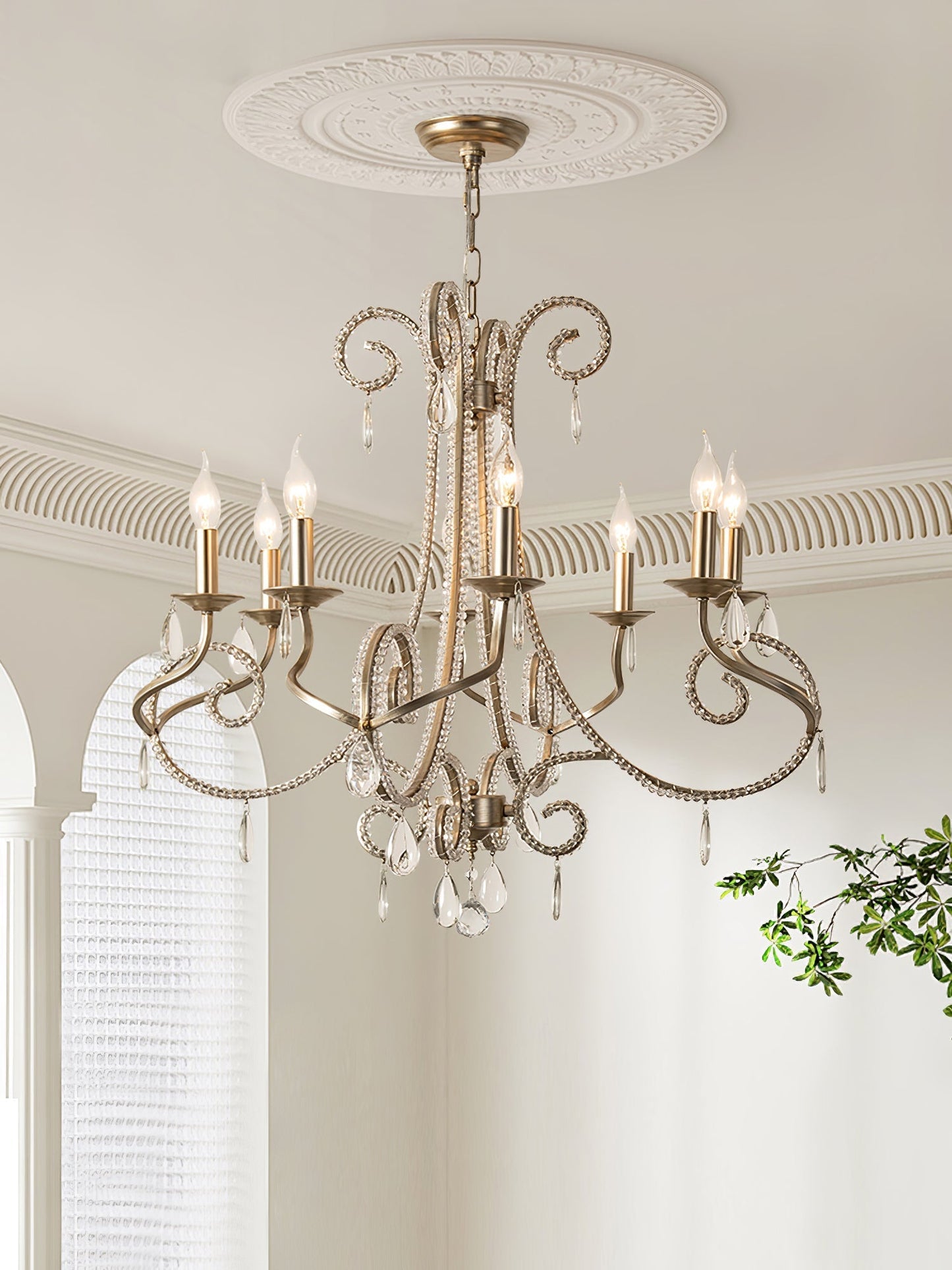 Candle Crystal Chandelier 8 Heads ∅ 35.4″ x H 29.5″ / Gold & Clear Chandelier