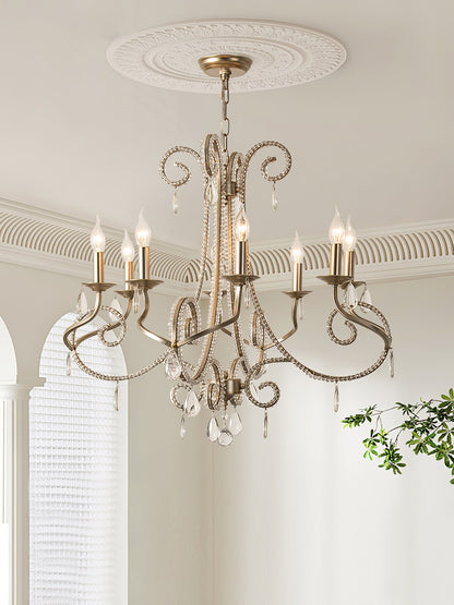 Candle Crystal Chandelier 8 Heads ∅ 35.4″ x H 29.5″ / Gold & Clear Chandelier