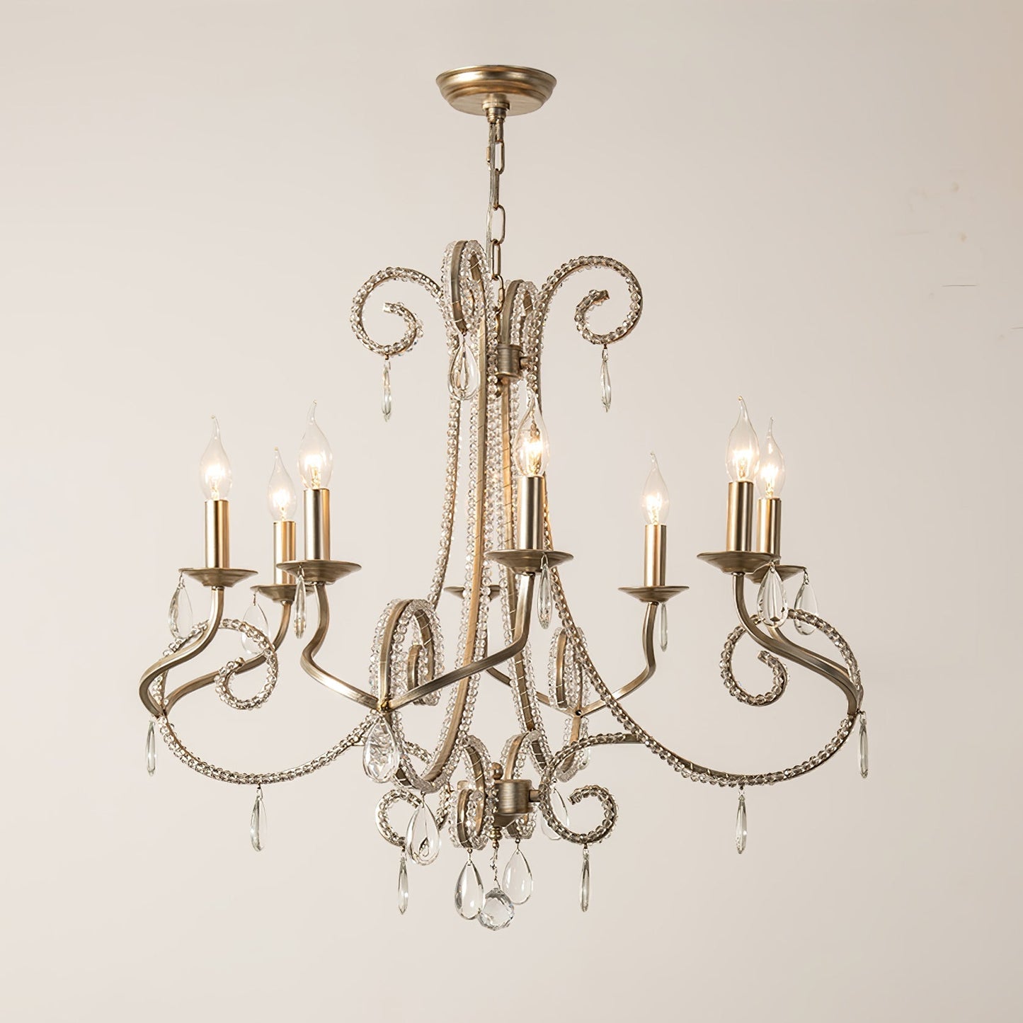 Candle Crystal Chandelier 8 Heads ∅ 35.4″ x H 29.5″ / Gold & Clear Chandelier