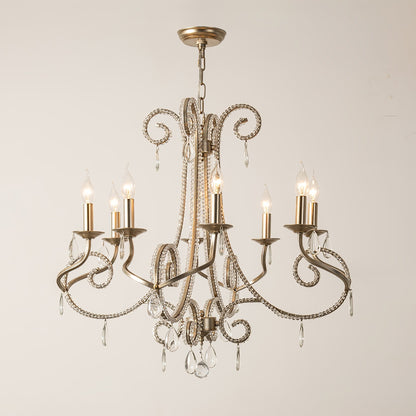 Candle Crystal Chandelier 8 Heads ∅ 35.4″ x H 29.5″ / Gold & Clear Chandelier