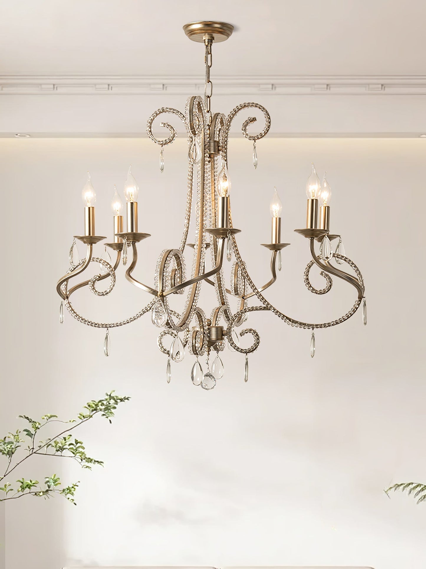 Candle Crystal Chandelier 8 Heads ∅ 35.4″ x H 29.5″ / Gold & Clear Chandelier