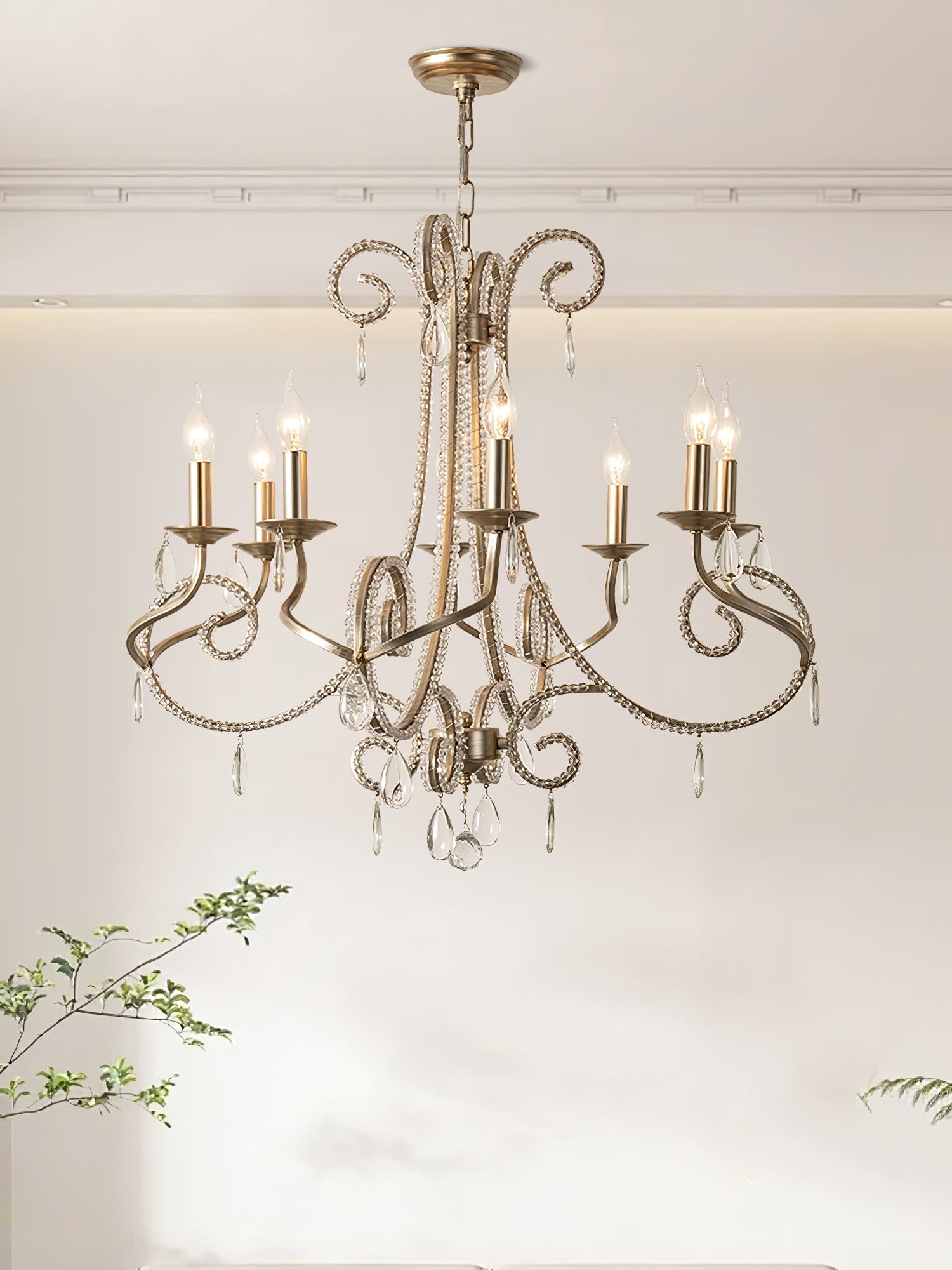 Candle Crystal Chandelier 8 Heads ∅ 35.4″ x H 29.5″ / Gold & Clear Chandelier