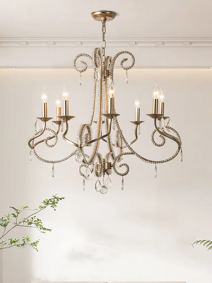 Candle Crystal Chandelier 8 Heads ∅ 35.4″ x H 29.5″ / Gold & Clear Chandelier