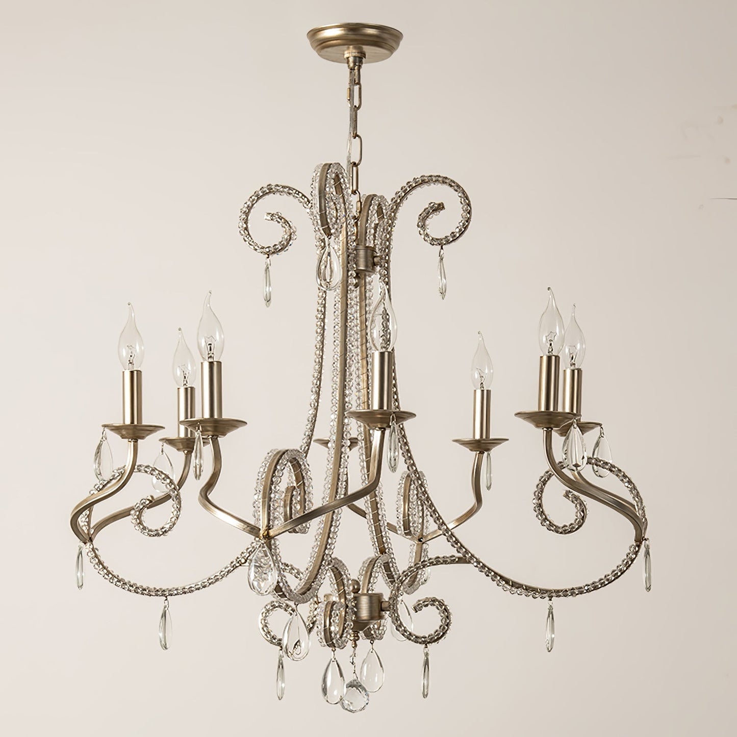 Candle Crystal Chandelier 8 Heads ∅ 35.4″ x H 29.5″ / Gold & Clear Chandelier