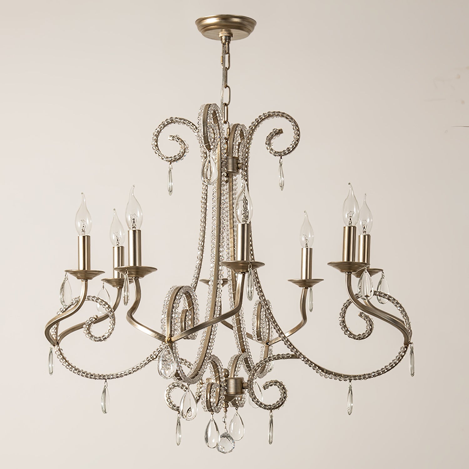Candle Crystal Chandelier 8 Heads ∅ 35.4″ x H 29.5″ / Gold & Clear Chandelier