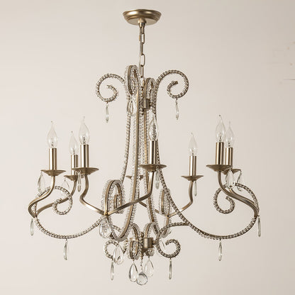 Candle Crystal Chandelier 8 Heads ∅ 35.4″ x H 29.5″ / Gold & Clear Chandelier